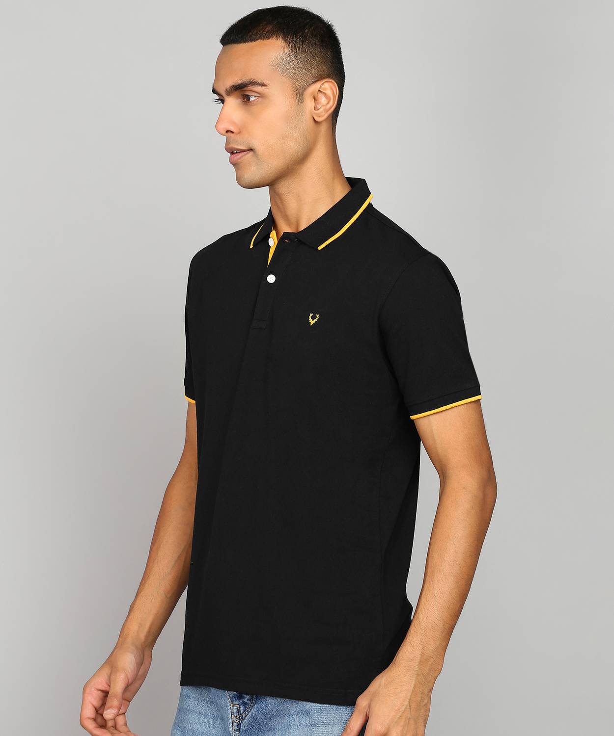 TFW49　COLLAR LESS POLO Black×Yellow m-askpcurgfa78496-allen-solly-
