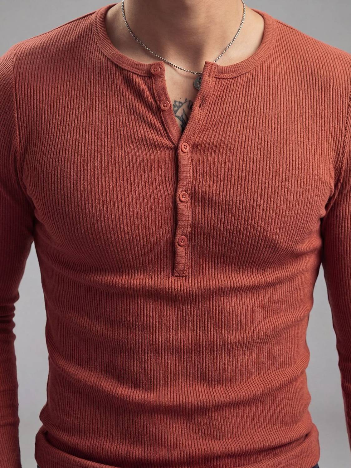 FUGAZEE Solid Men Henley Neck Red T-Shirt - Image 2