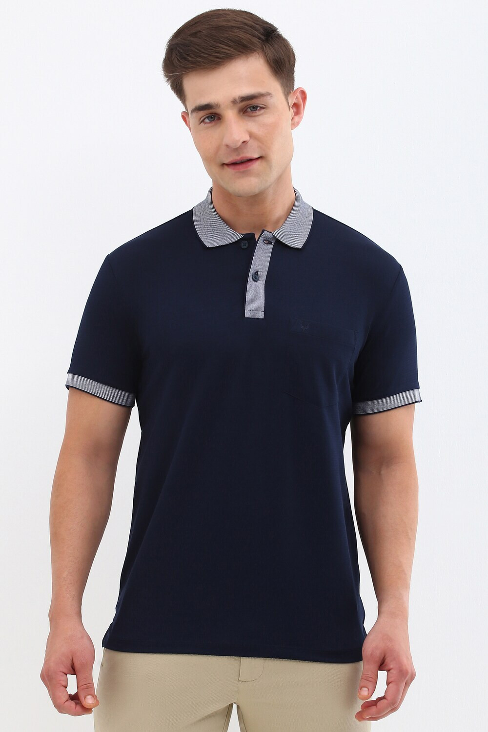 Image of Allen Solly Solid Men Polo Neck Blue T-Shirt