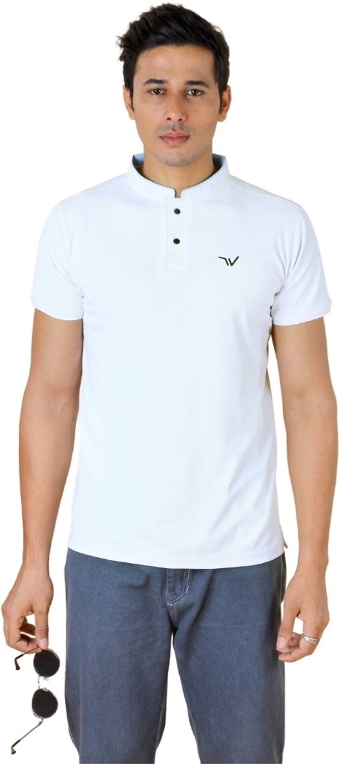 wewok Men Self Design, Solid, Sporty Mandarin Collar Polyester Wh