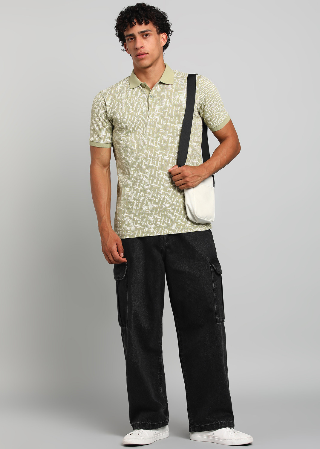 Image of PARK AVENUE Printed Men Polo Neck Light Green T-Shirt