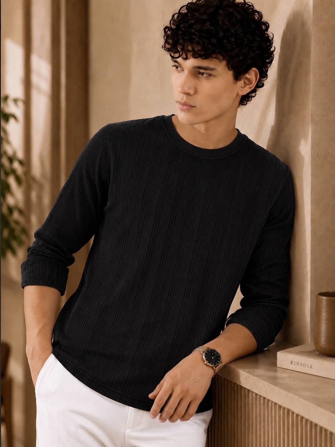 COMBRAIDED Men Black Round Neck T-Shirt - Image 2