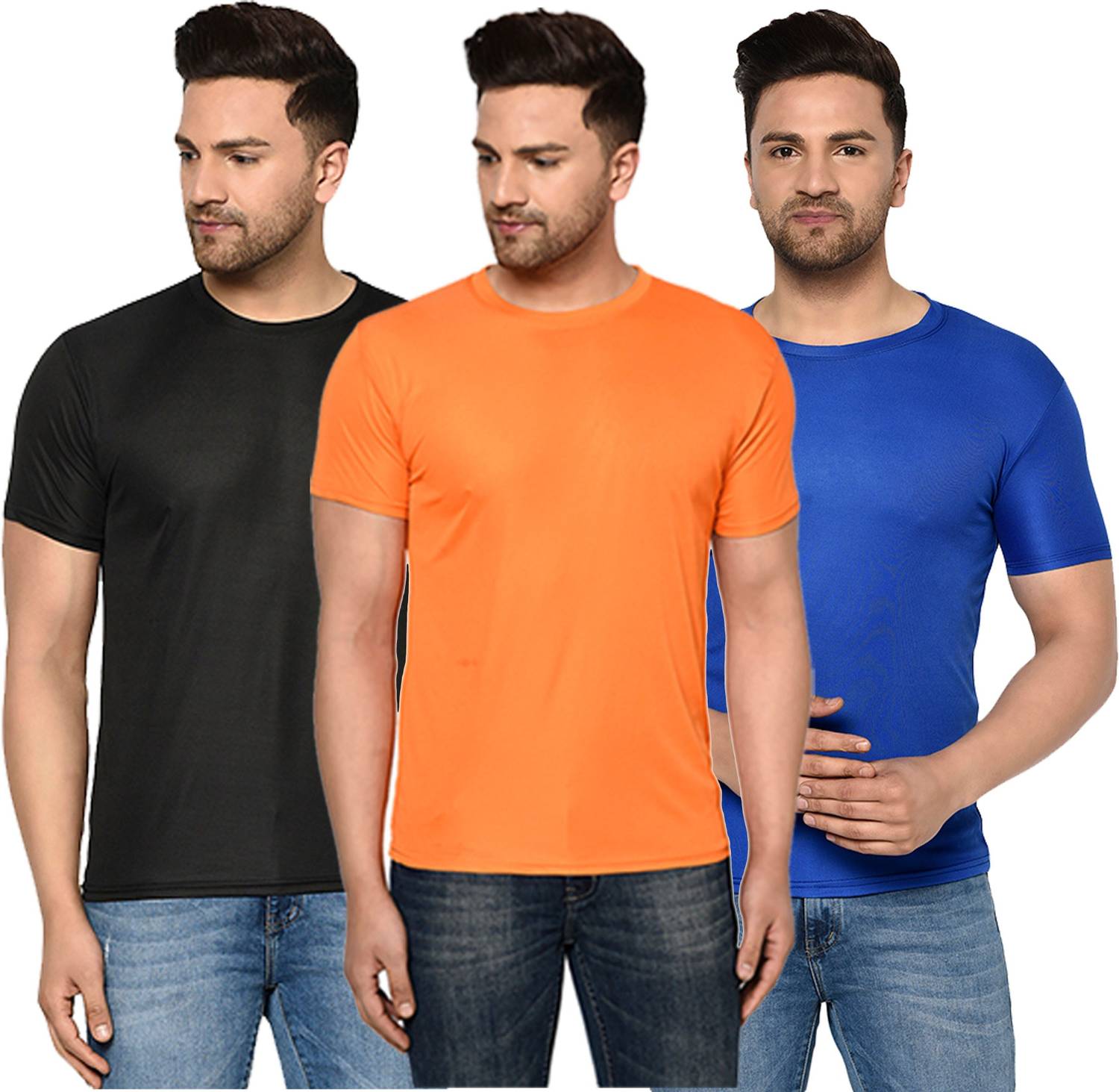 InkTees Pack of 3 Men Solid Regular Fit Plain T-Shirt Multicolor