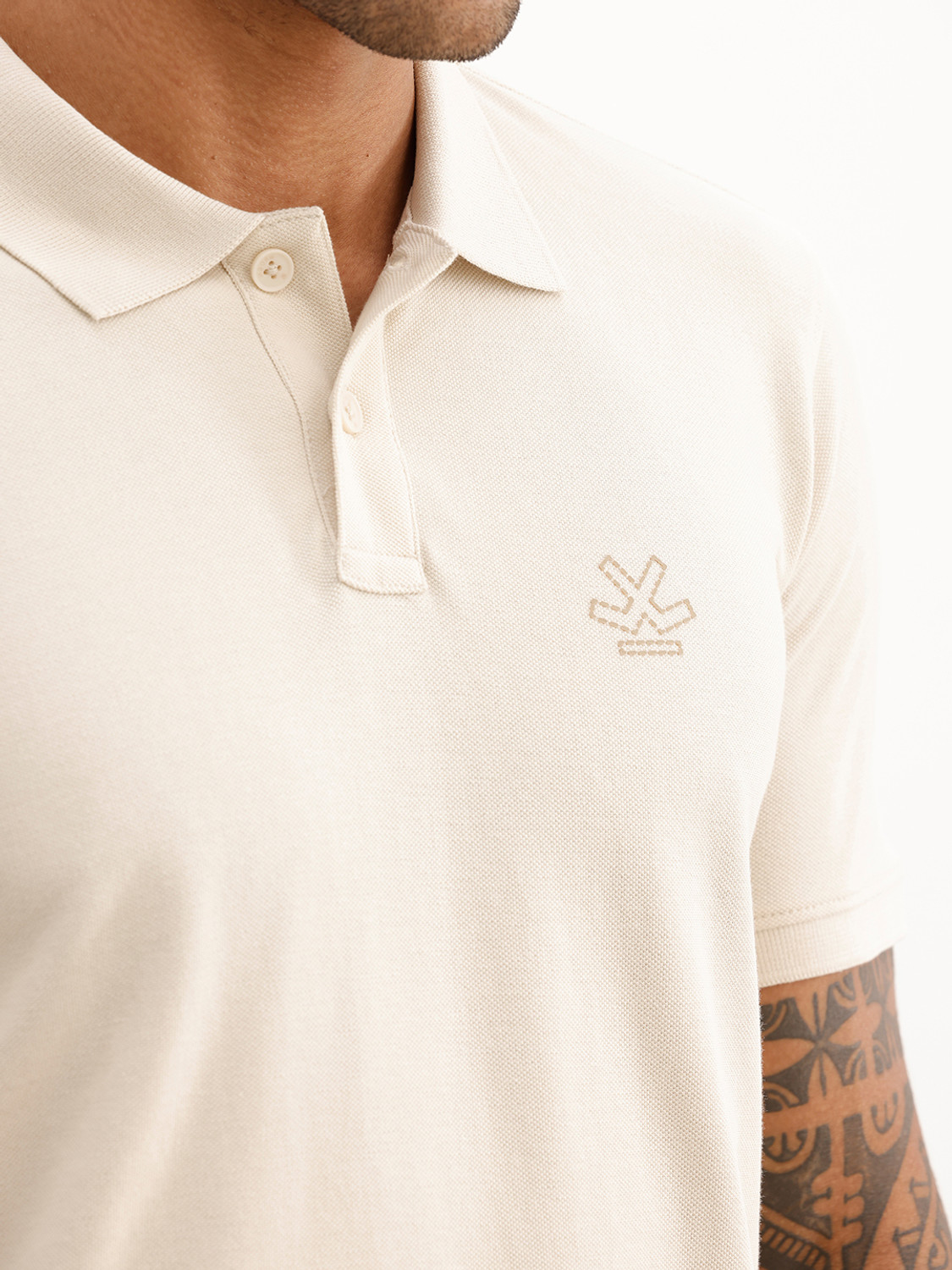 Image of WROGN Solid Men Polo Neck Beige T-Shirt
