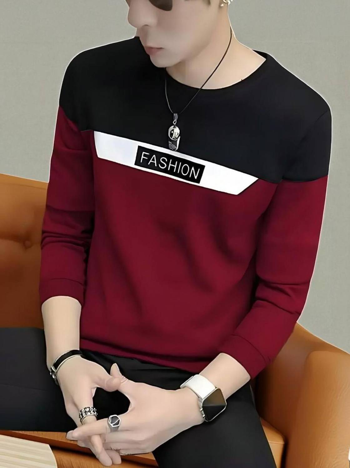 FASHIUM Printed Men Round Neck Maroon T-Shirt