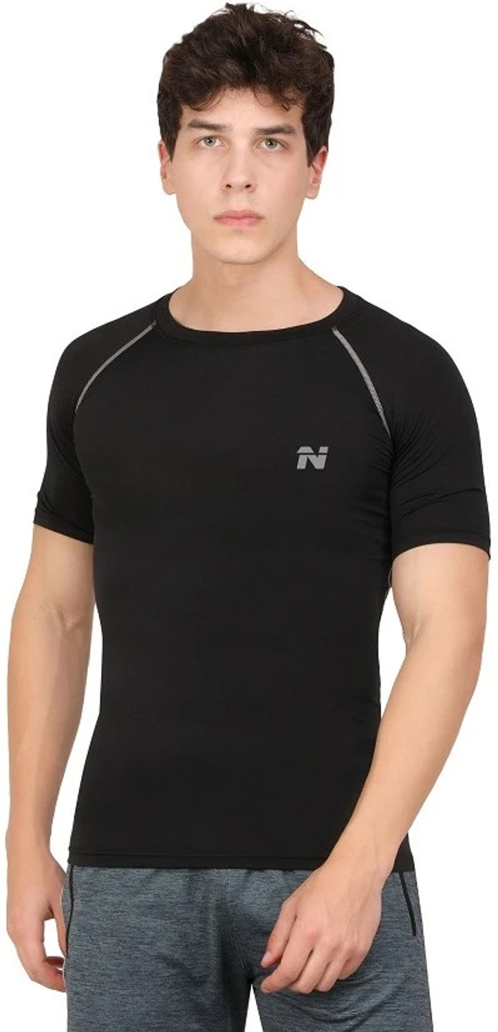 Image of NINQ Solid Men Round Neck Black T-Shirt