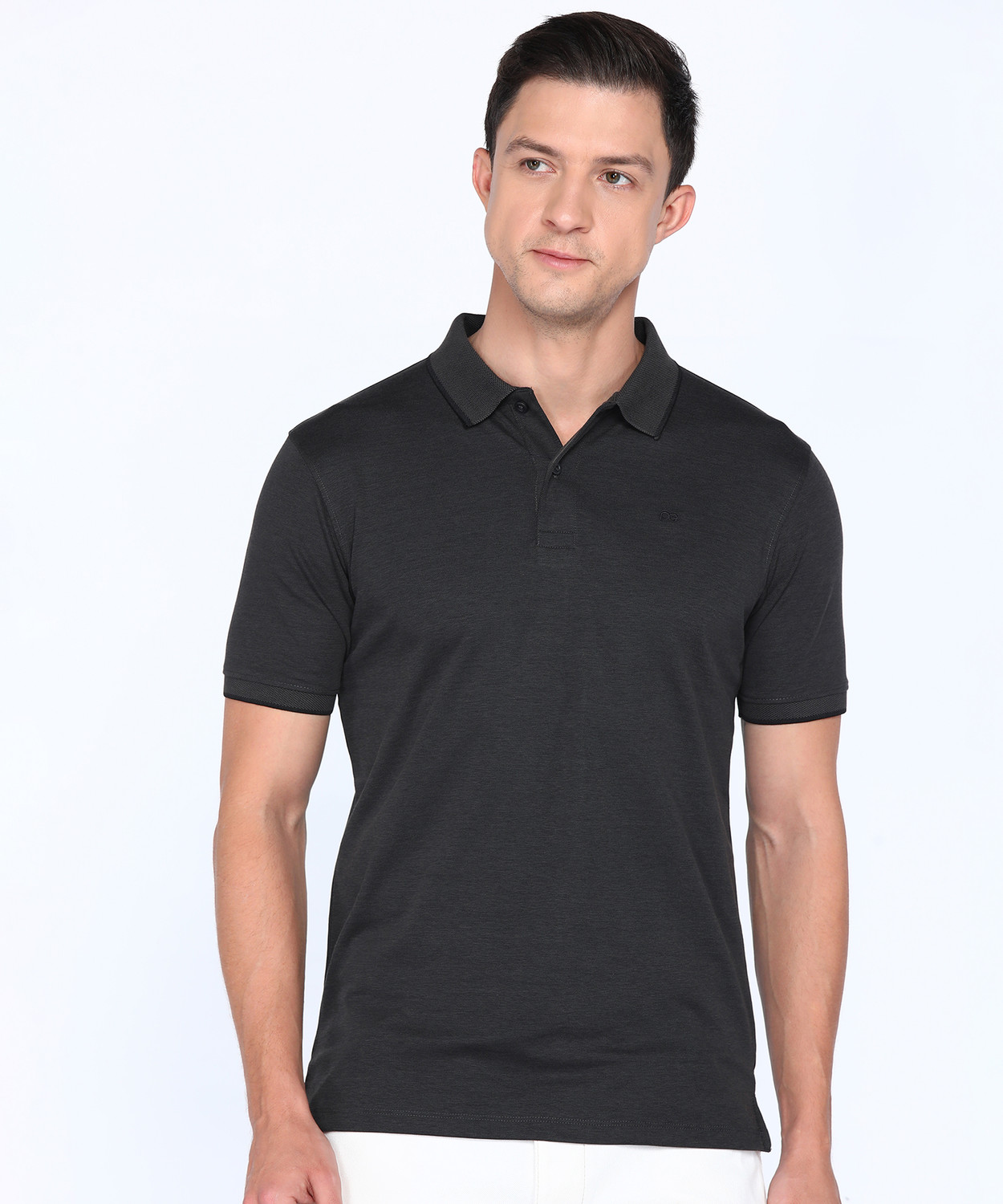 Image of PETER ENGLAND Solid Men Polo Neck Grey T-Shirt