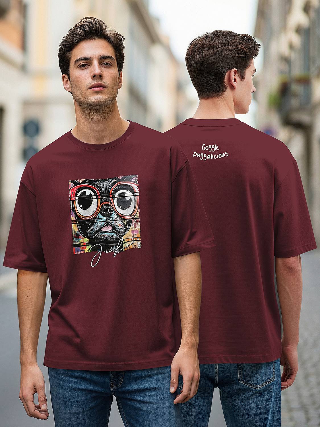 Bullmer Men Printed Round Neck Cotton Blend Maroon T-Shirt