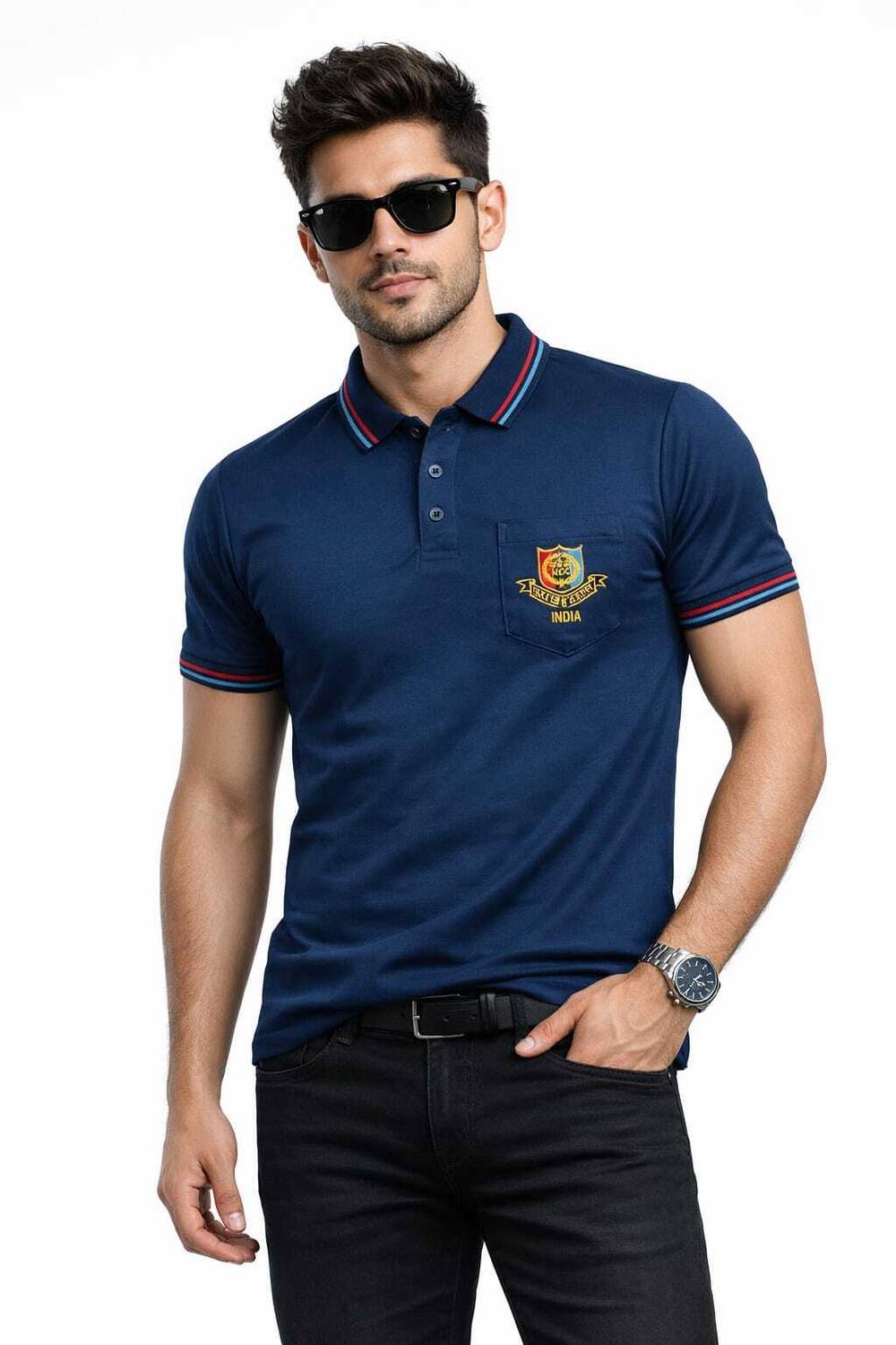 CAMOTAGE Cartoon, Solid Men V Neck Blue T-Shirt