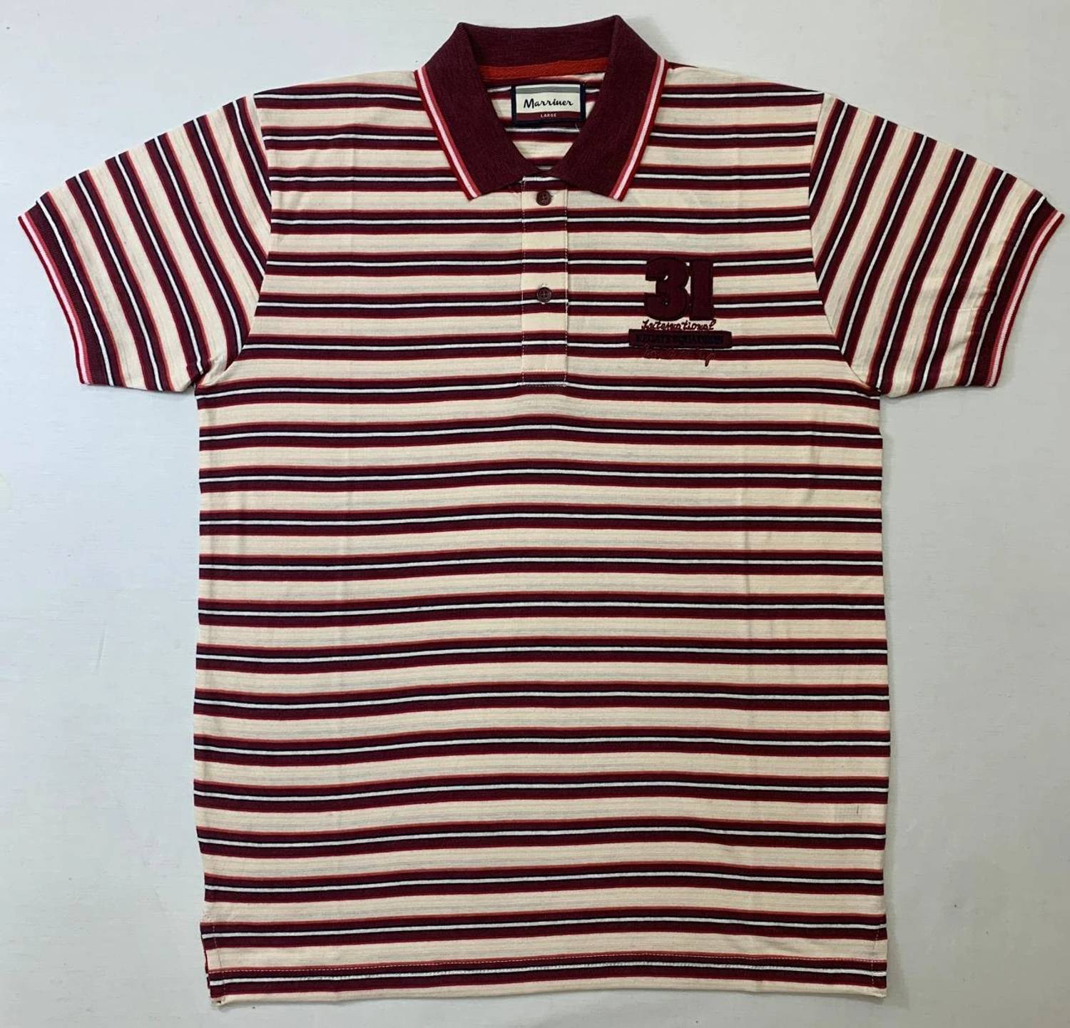 MARRINER Striped Men Polo Neck Maroon T-Shirt