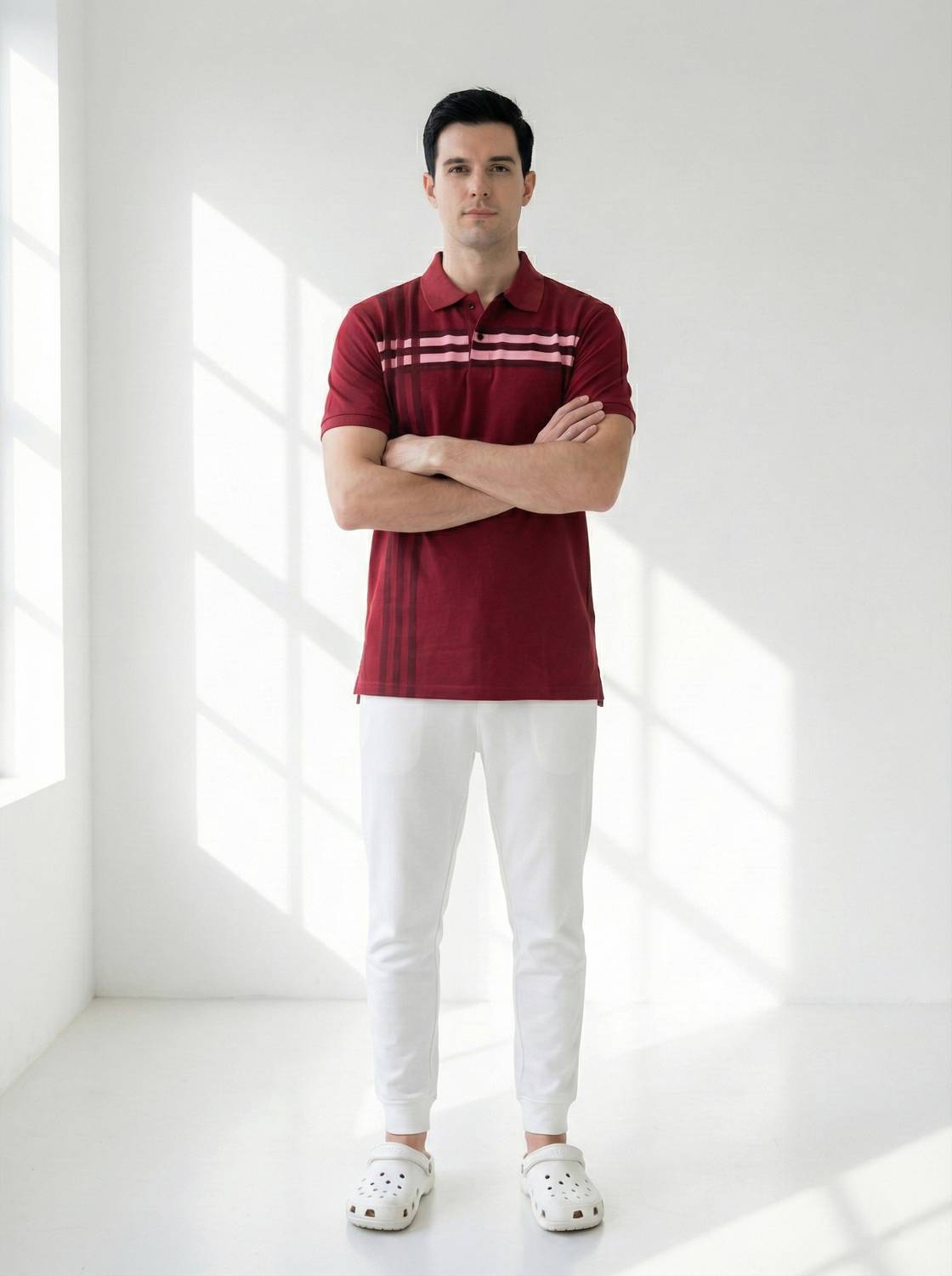 Dollar Men Striped Polo Neck Cotton Blend Maroon T-Shirt