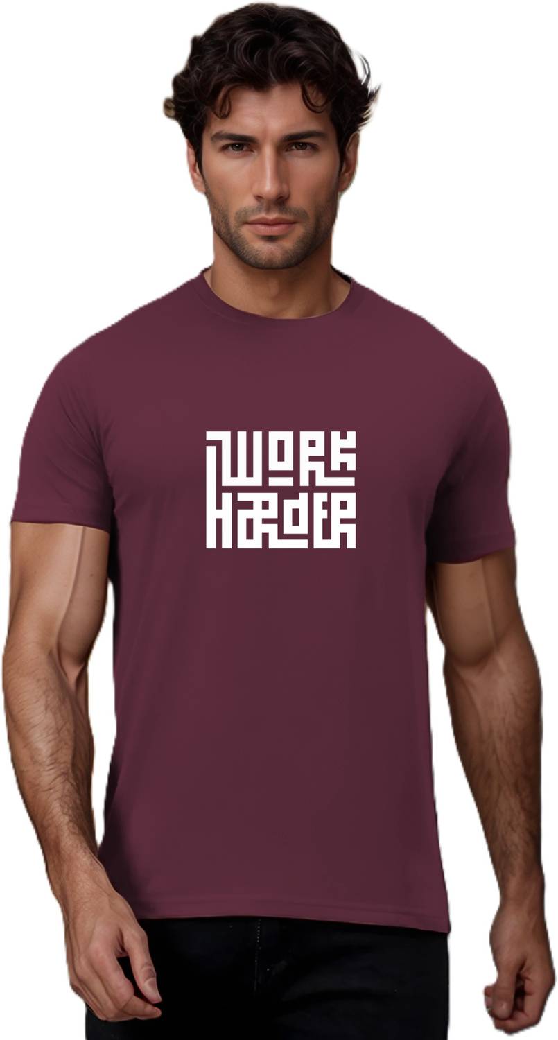 BlueFicus Printed Men Round Neck Maroon T-Shirt