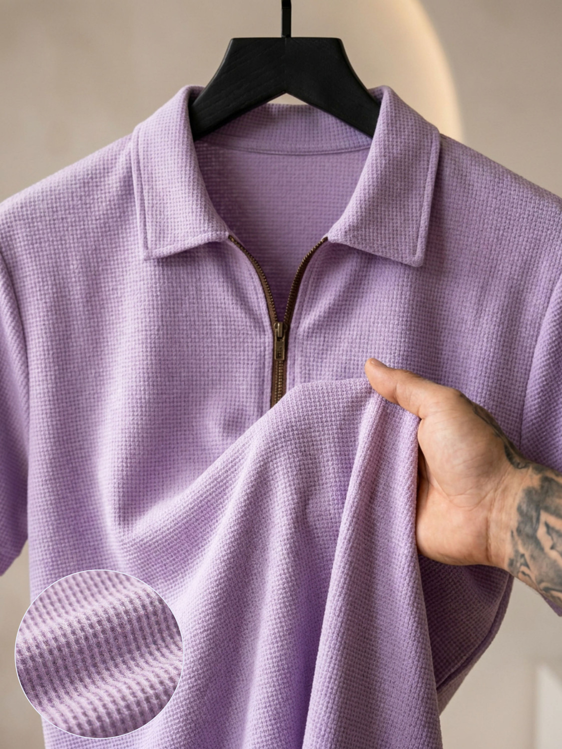 Image of FLYIND VOGUE OUTFIT Self Design Men Polo Neck Purple T-Shirt