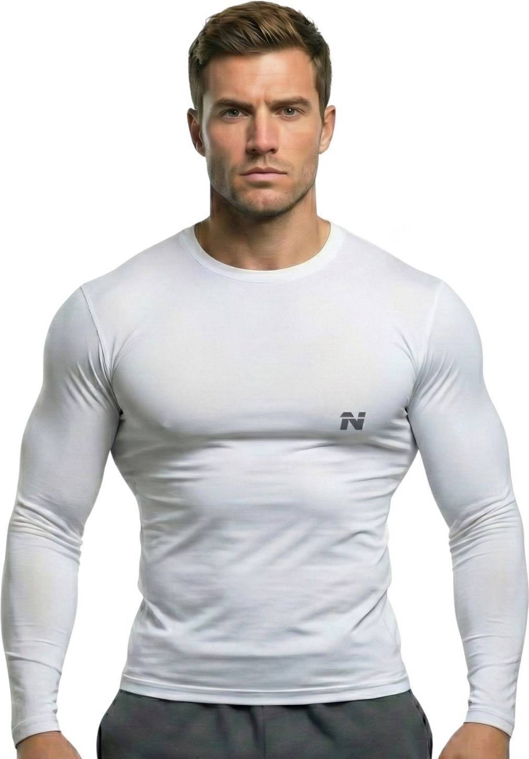 NINQ Men Solid Round Neck Nylon White T-Shirt