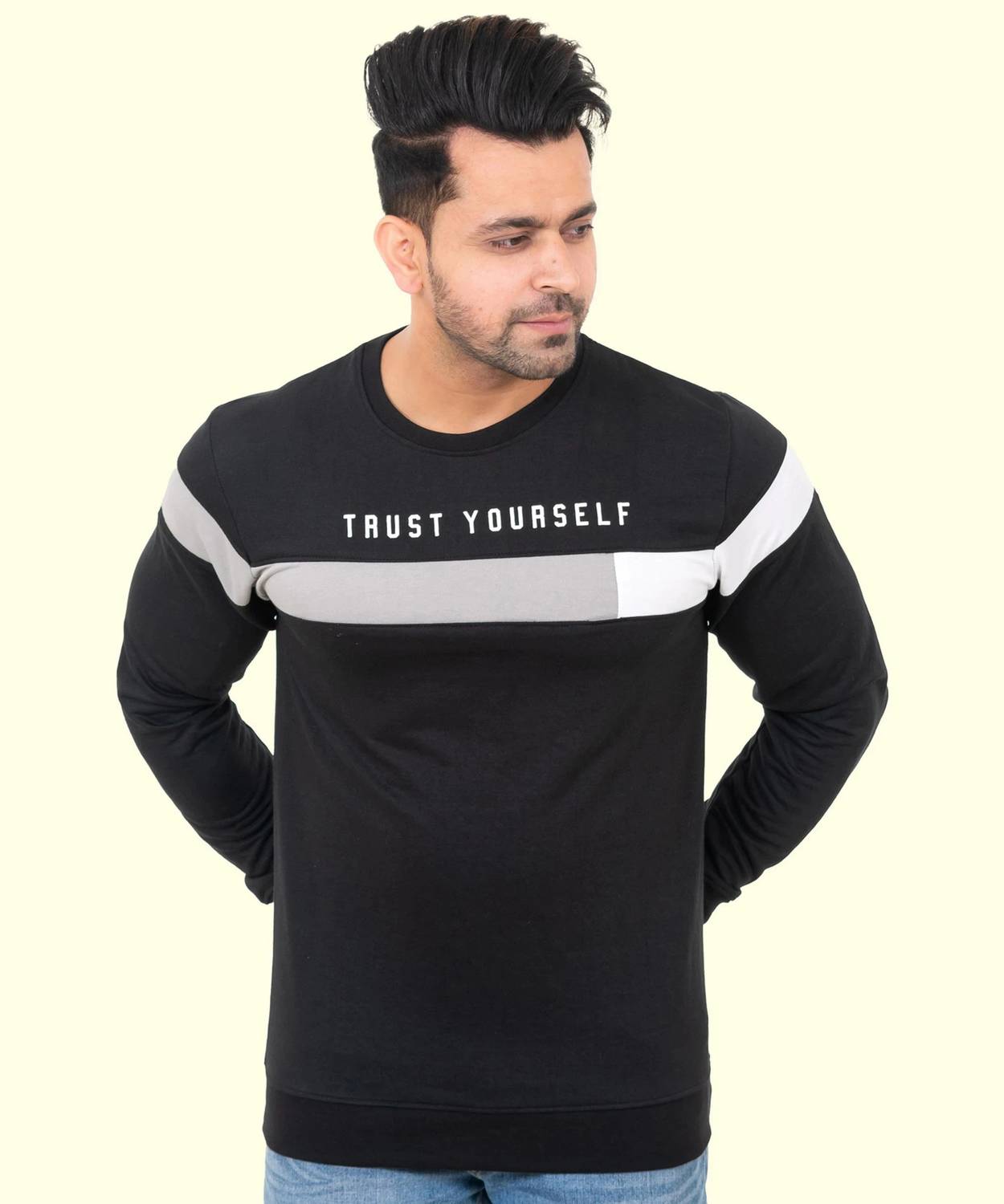 E-MAX Men Typography Crew Neck Polyester Black T-Shirt