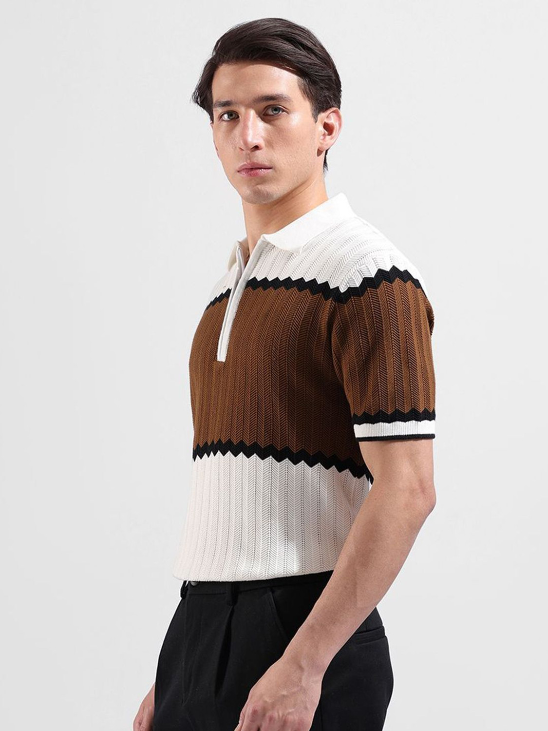 Image of The Indian Garage Co. Self Design Men Polo Neck Multicolor T-Shirt