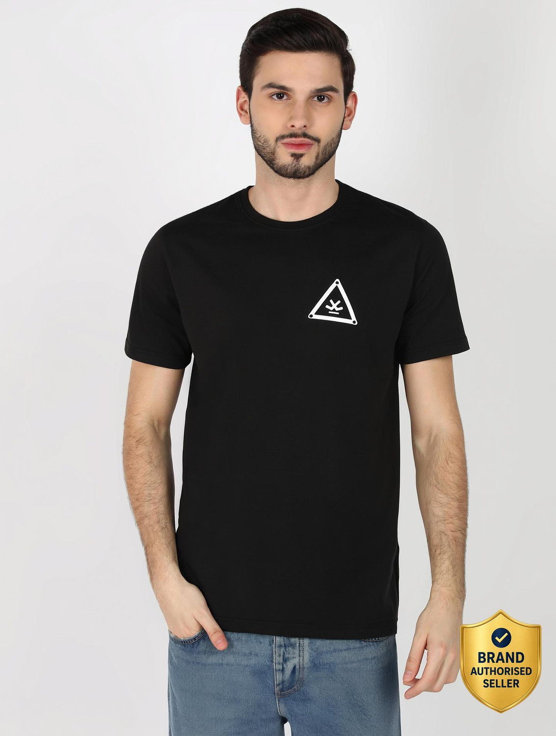 Image of WROGN Solid Men Round Neck Black T-Shirt