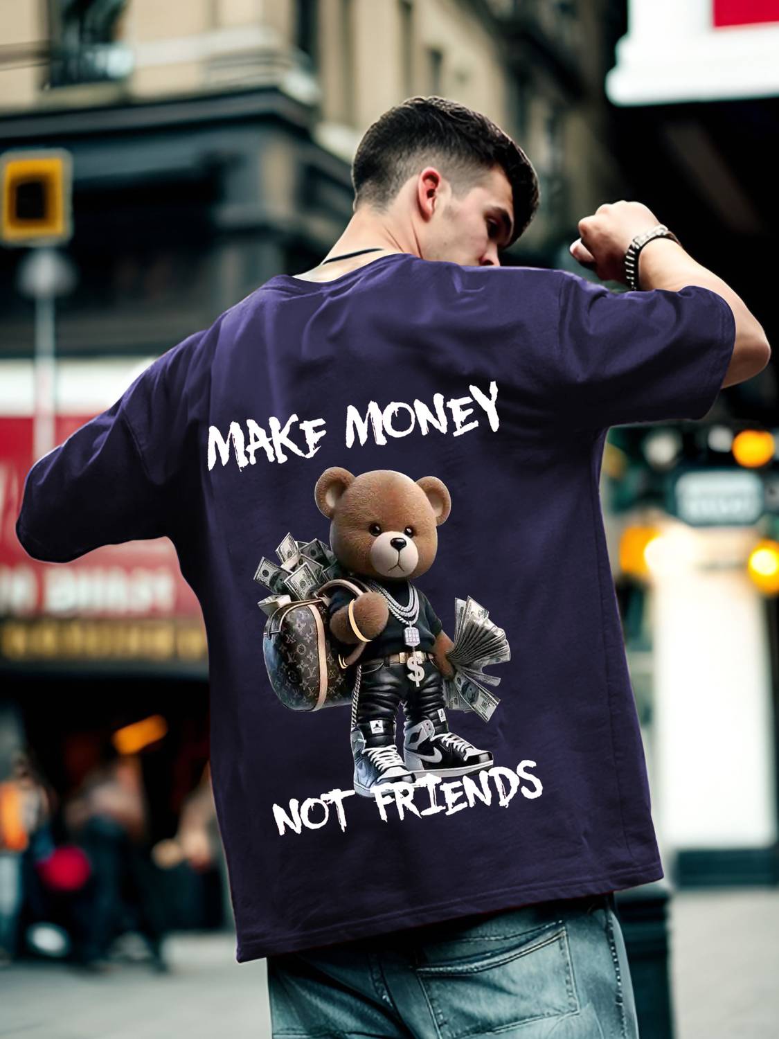 Manly Tees Printed Men Round Neck Navy Blue T-Shirt