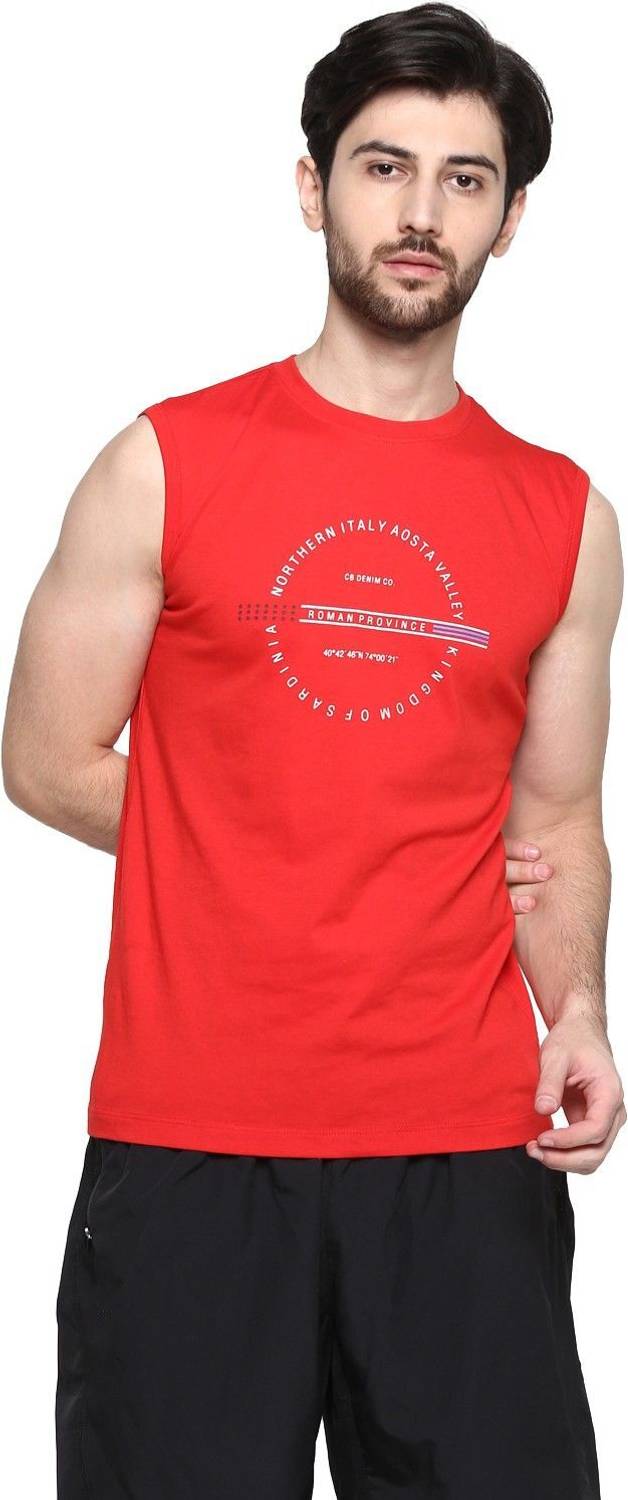 CANTABIL Printed Men Round Neck Red T-Shirt
