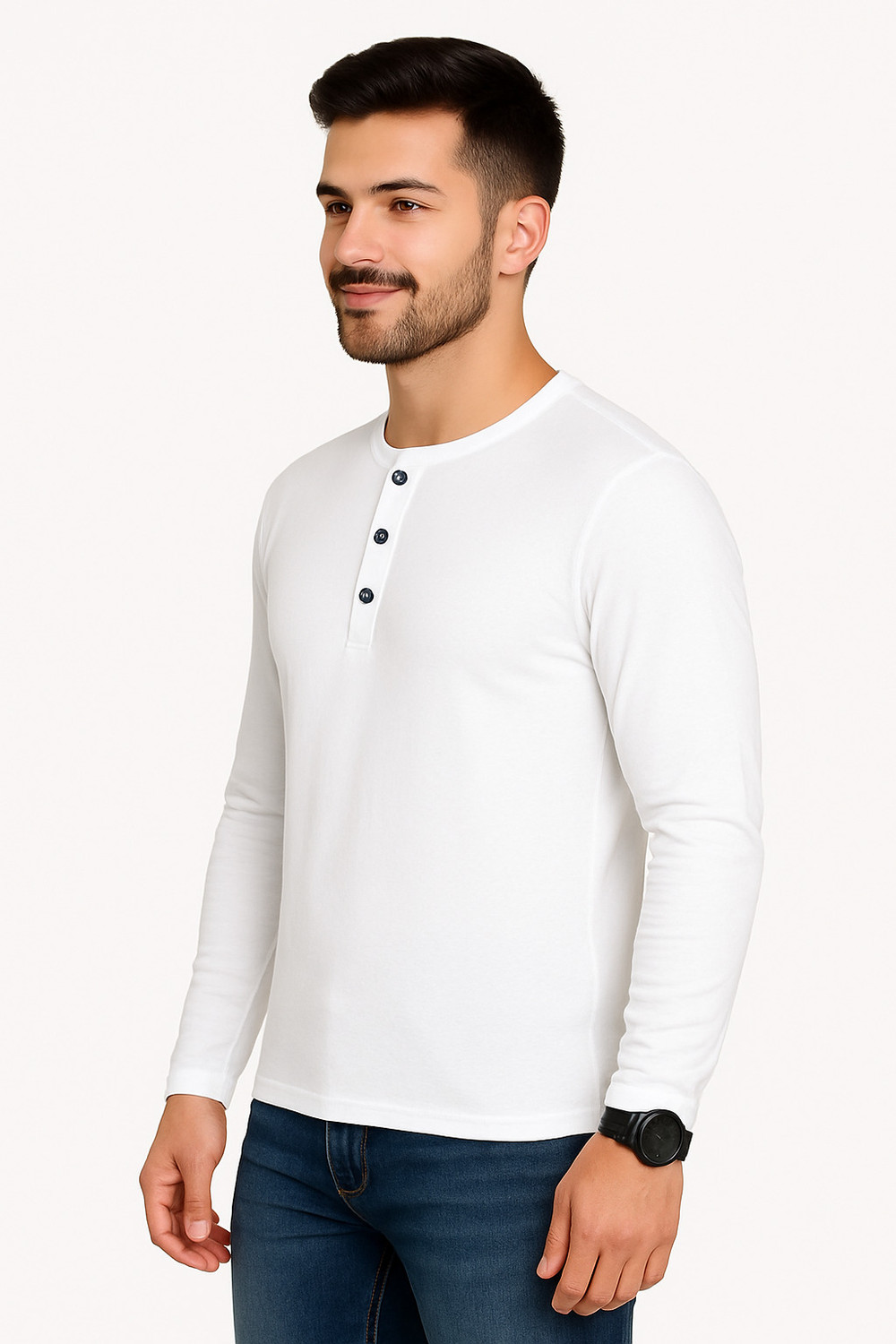 Image of Blisstone Solid Men Henley Neck White T-Shirt
