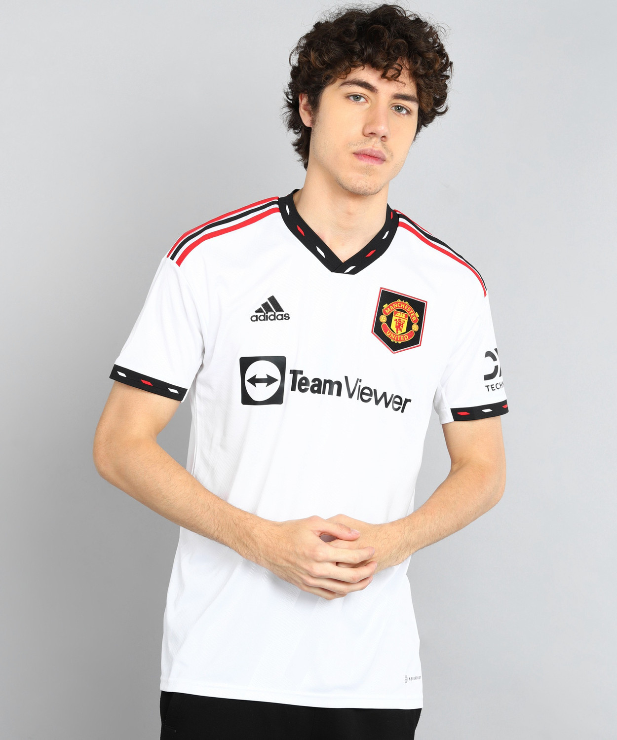 Image of ADIDAS Printed Men V Neck White T-Shirt