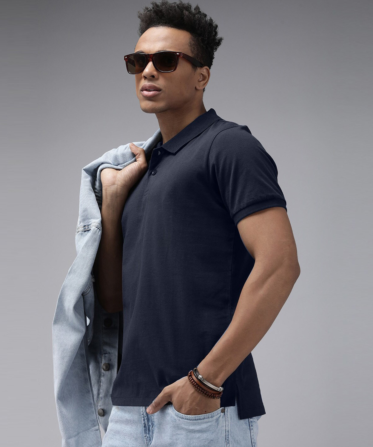 Image of Roadster Solid Men Round Neck Blue T-Shirt