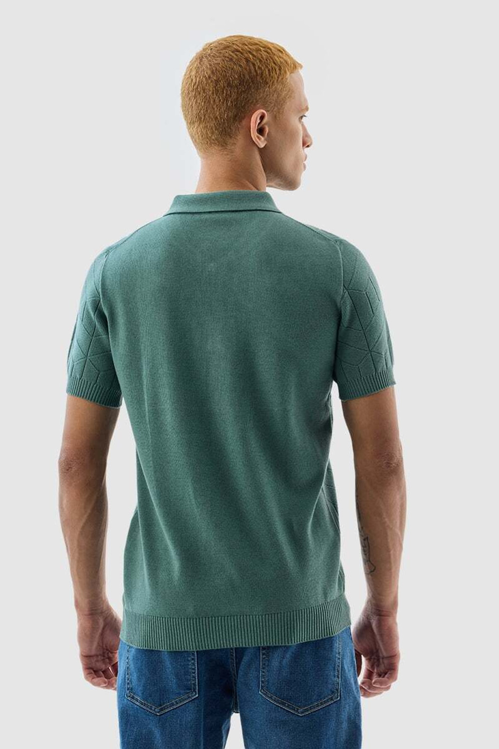 Image of Snitch Self Design Men Polo Neck Green T-Shirt