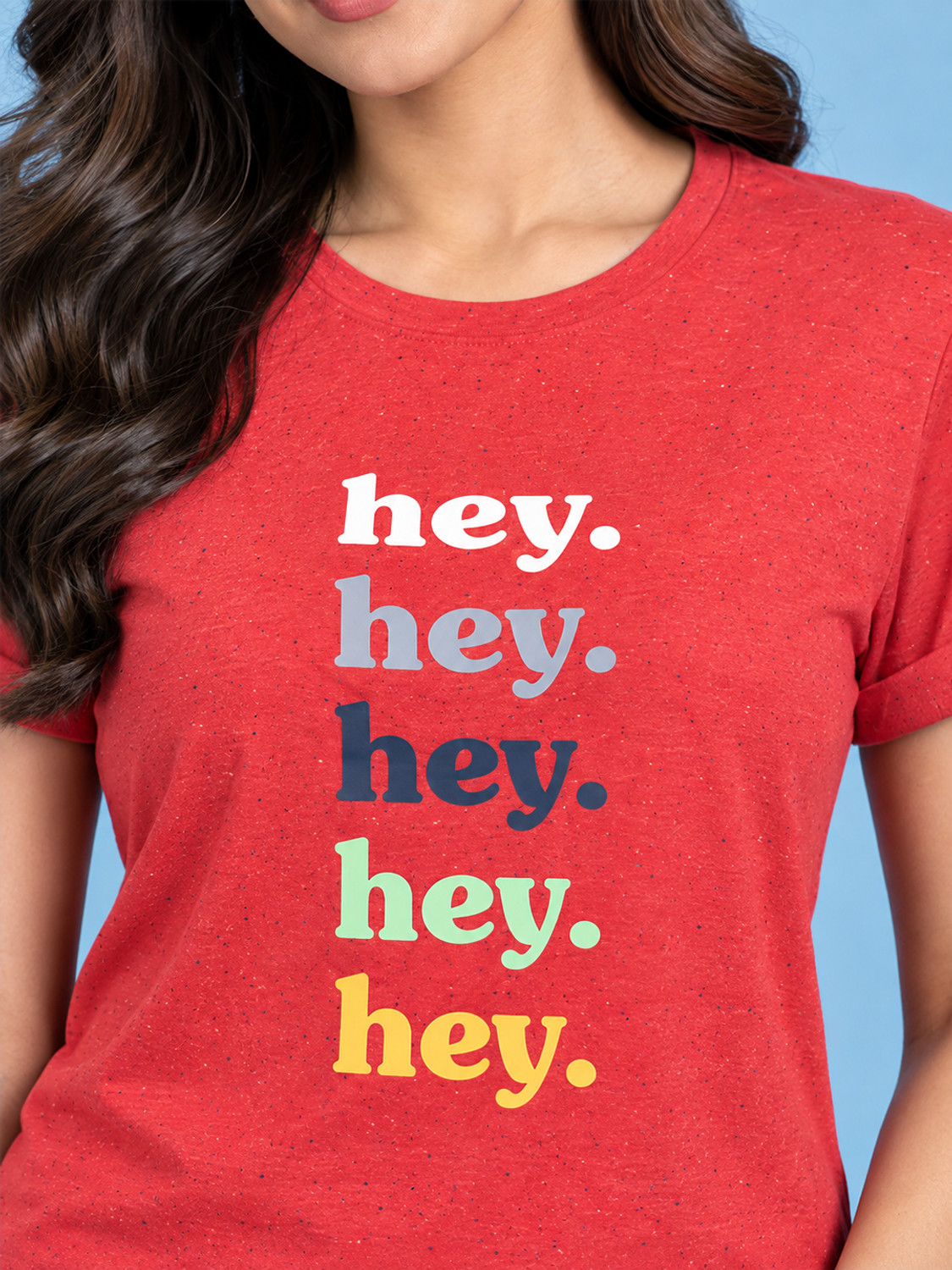 Image of Dollar Missy Typography Women Round Neck Red T-Shirt