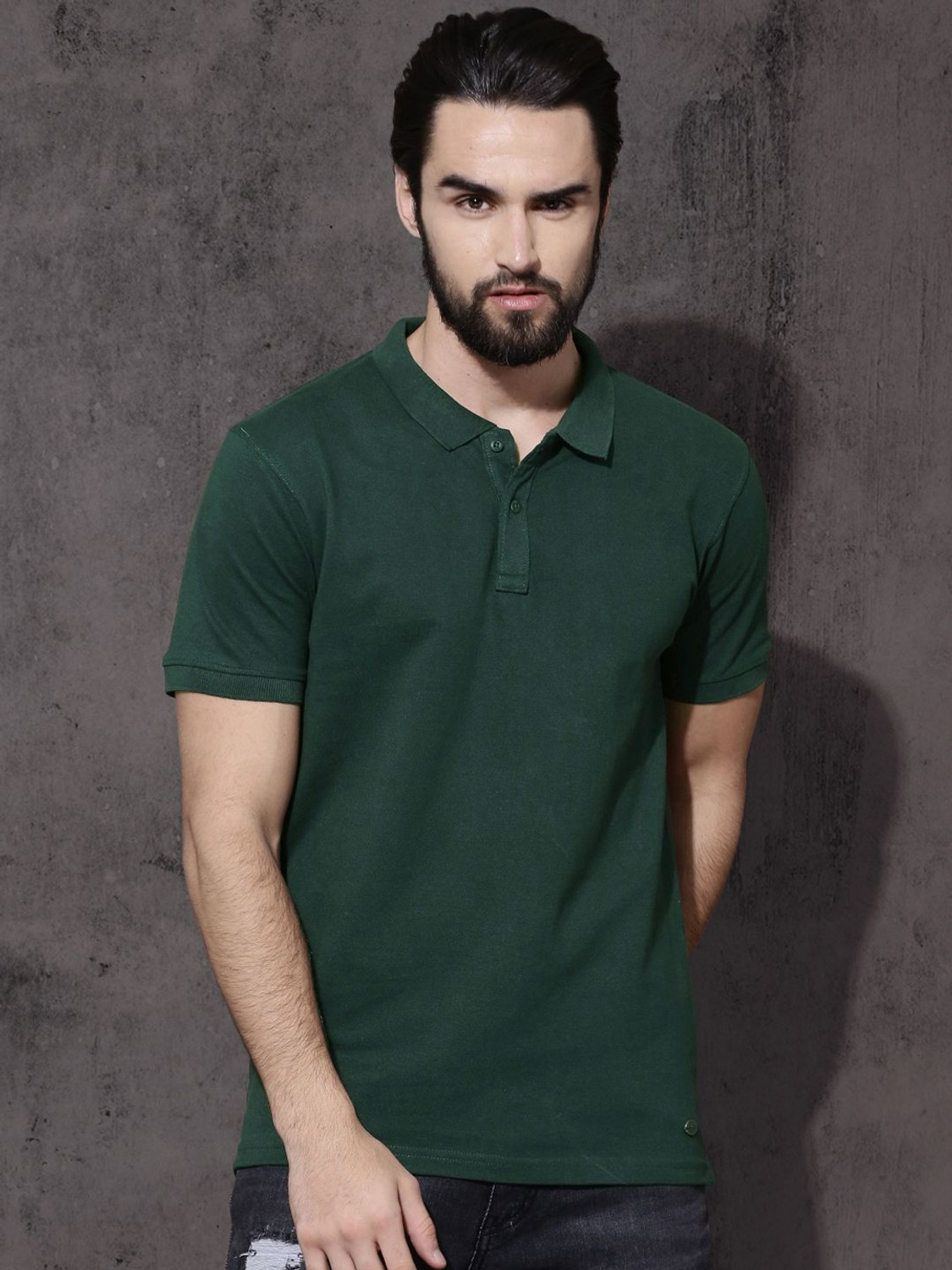 Image of Roadster Solid Men Polo Neck Green T-Shirt
