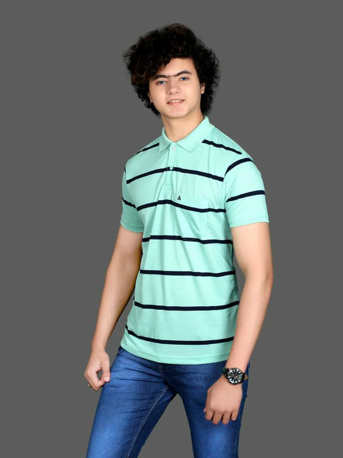 Image of Scoller Striped Men Polo Neck Light Green T-Shirt