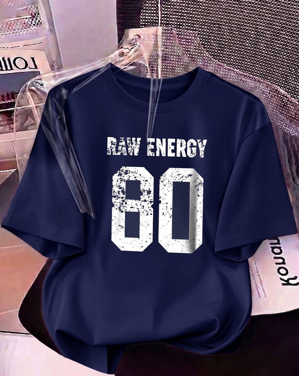 AOOSH Graphic Print Women Round Neck Dark Blue T-Shirt