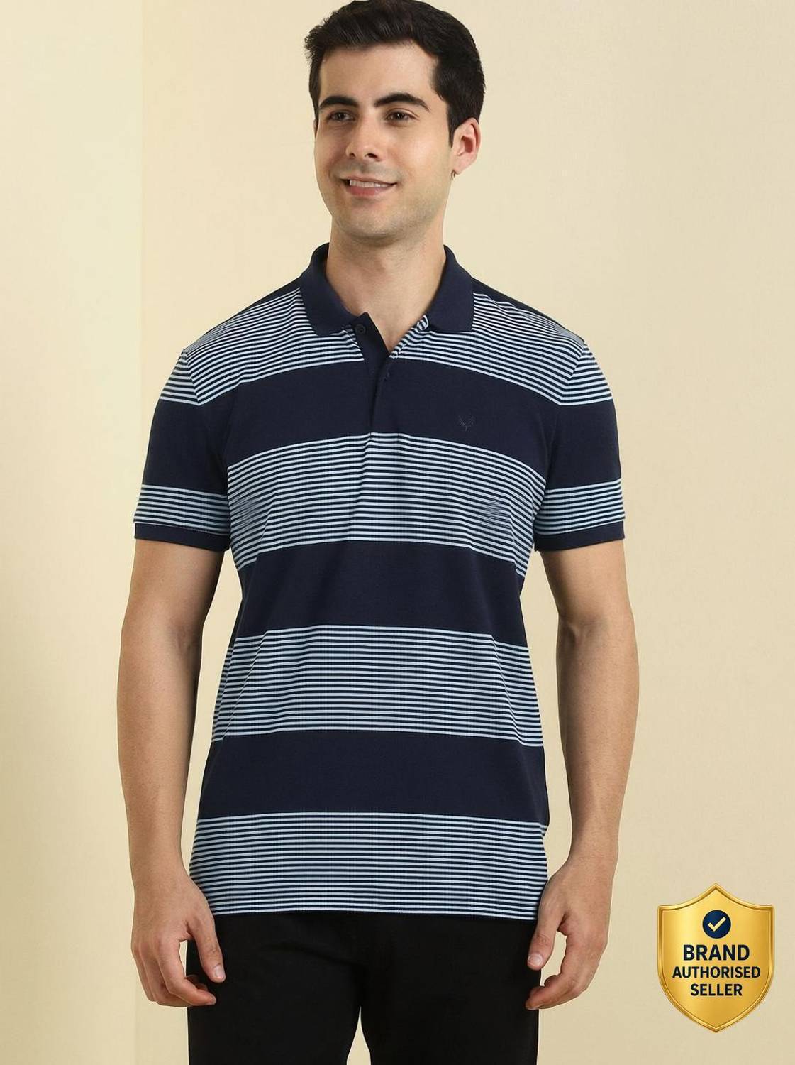 Allen Solly Striped Men Polo Neck Dark Blue, White T-Shirt