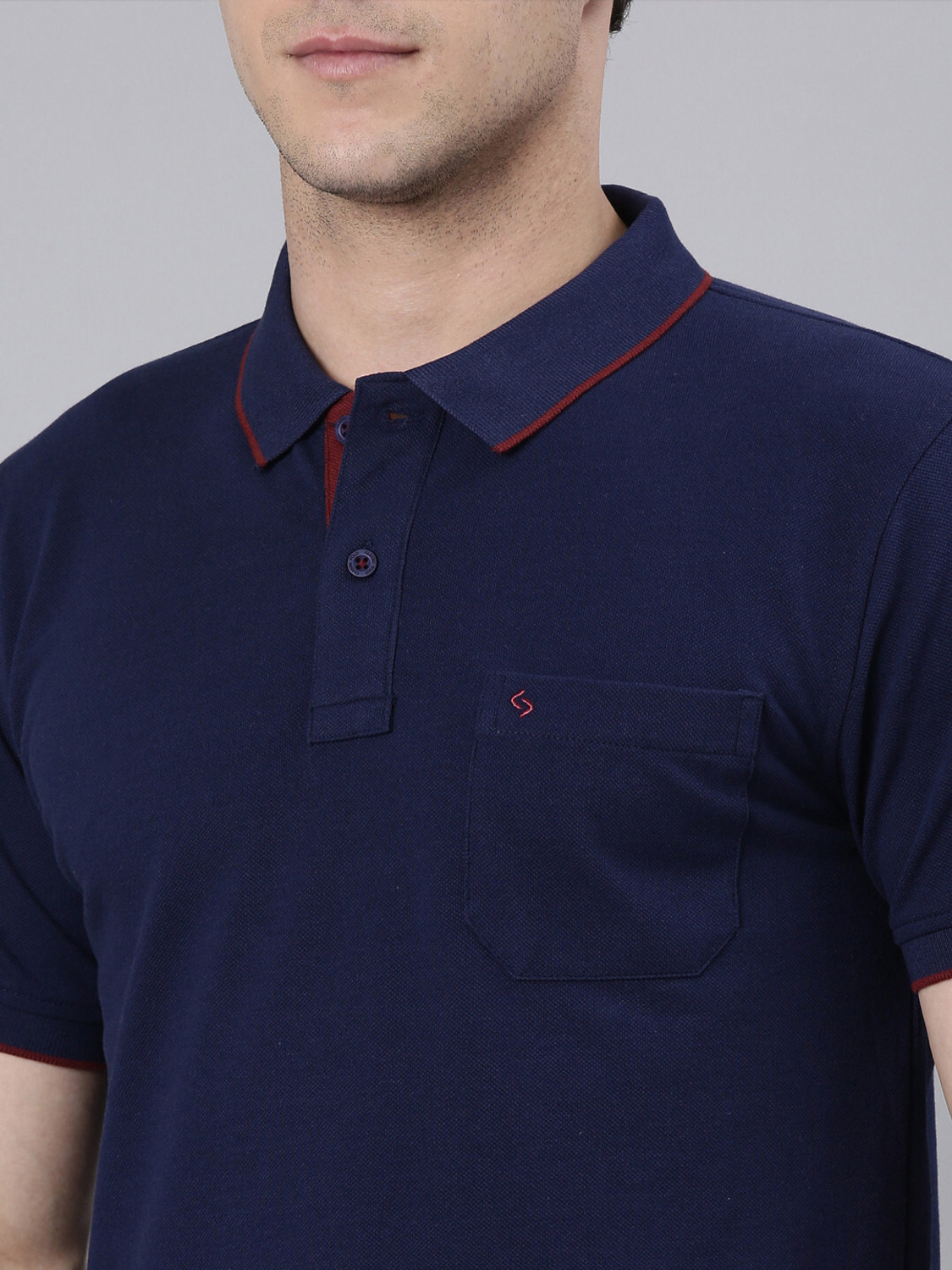 Image of Classic Polo Printed Men Polo Neck Dark Blue T-Shirt