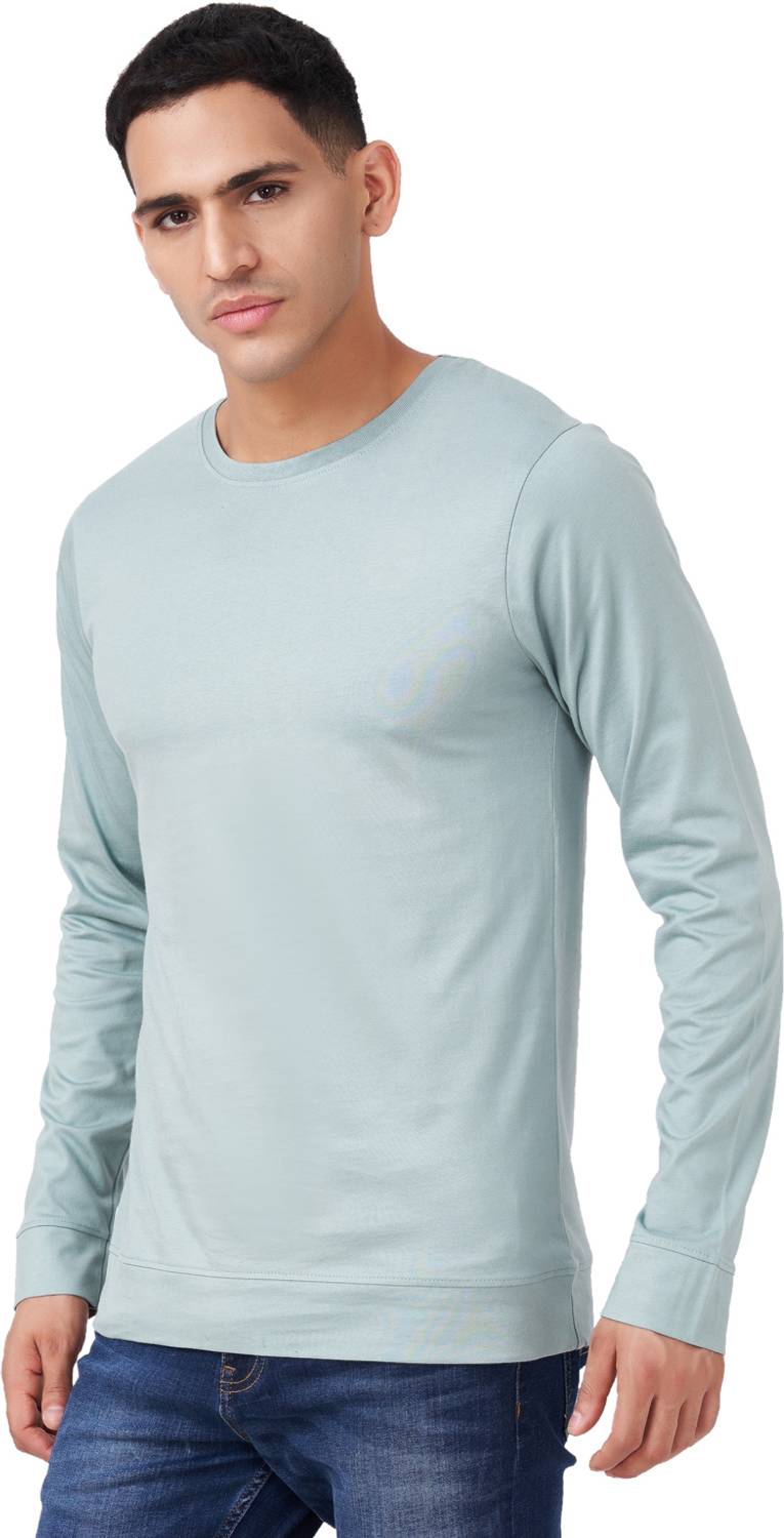 Zulements Men Solid Round Neck Cotton Blend Green T-Shirt