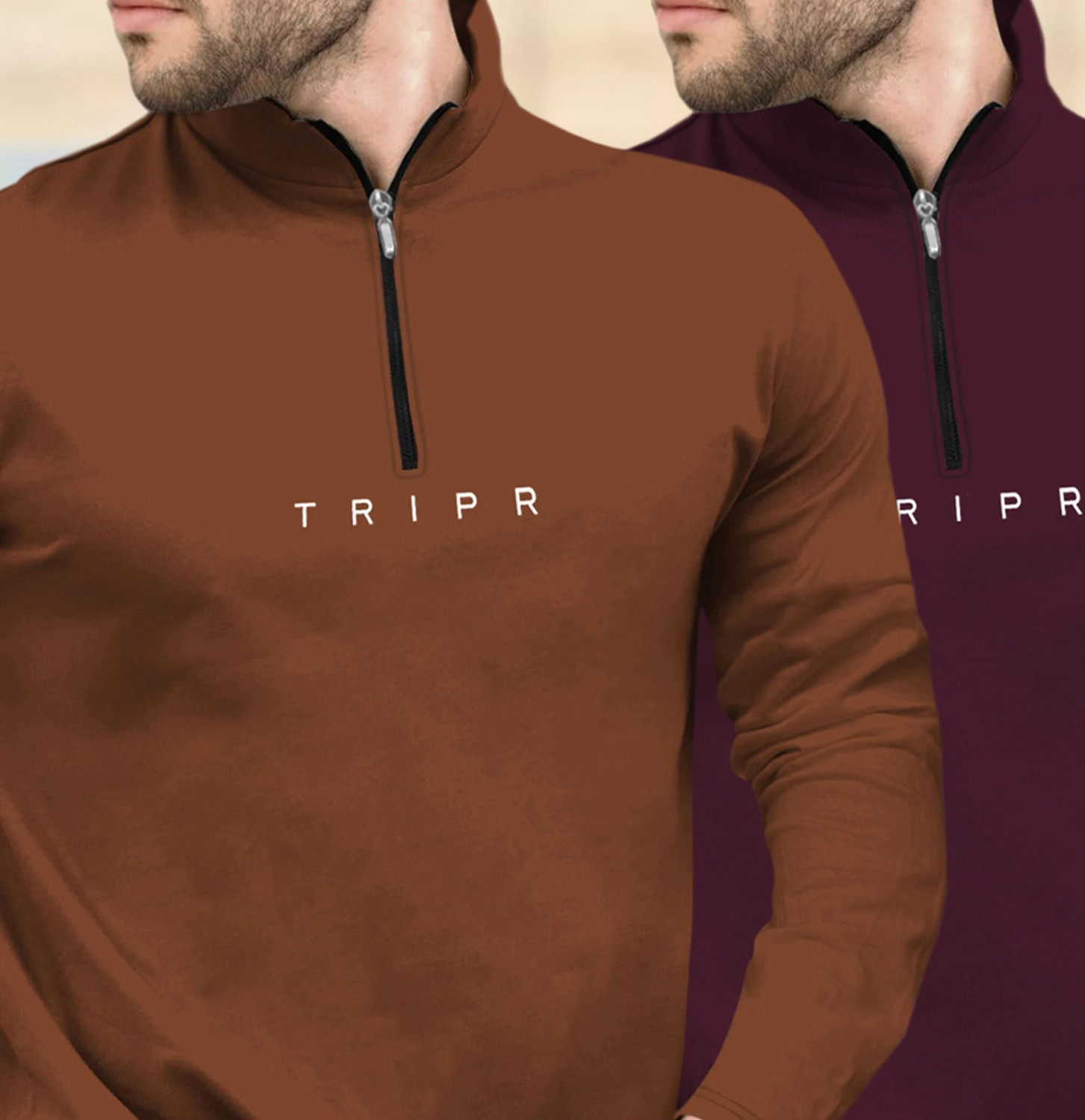 Image of TRIPR Printed Men Henley Neck Brown, Maroon T-Shirt