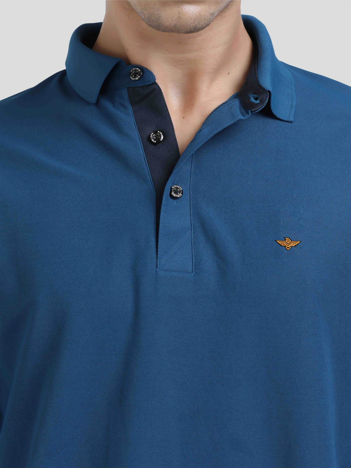 Image of Stellers Solid Men Polo Neck Blue T-Shirt