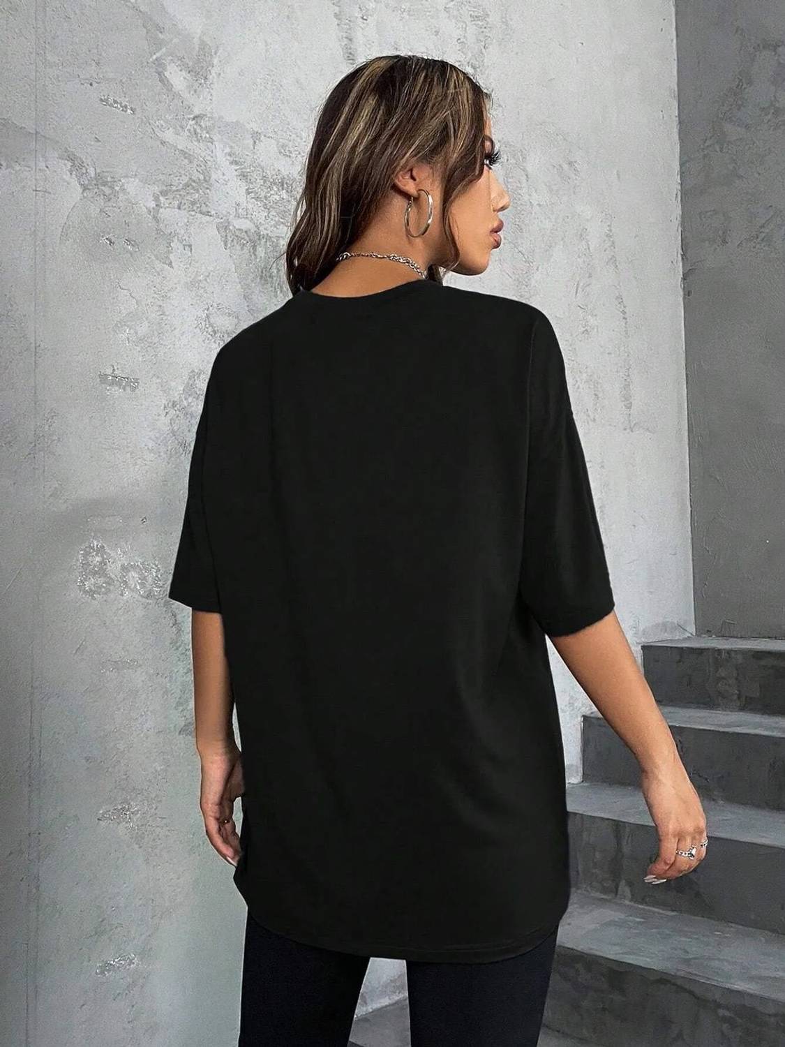 HOC Printed Women Black Round Neck T-Shirt - Image 2