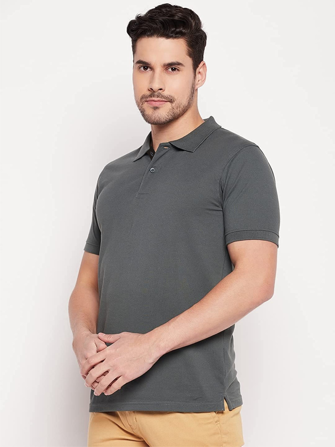 Image of Polo Plus Solid Men Polo Neck Grey T-Shirt