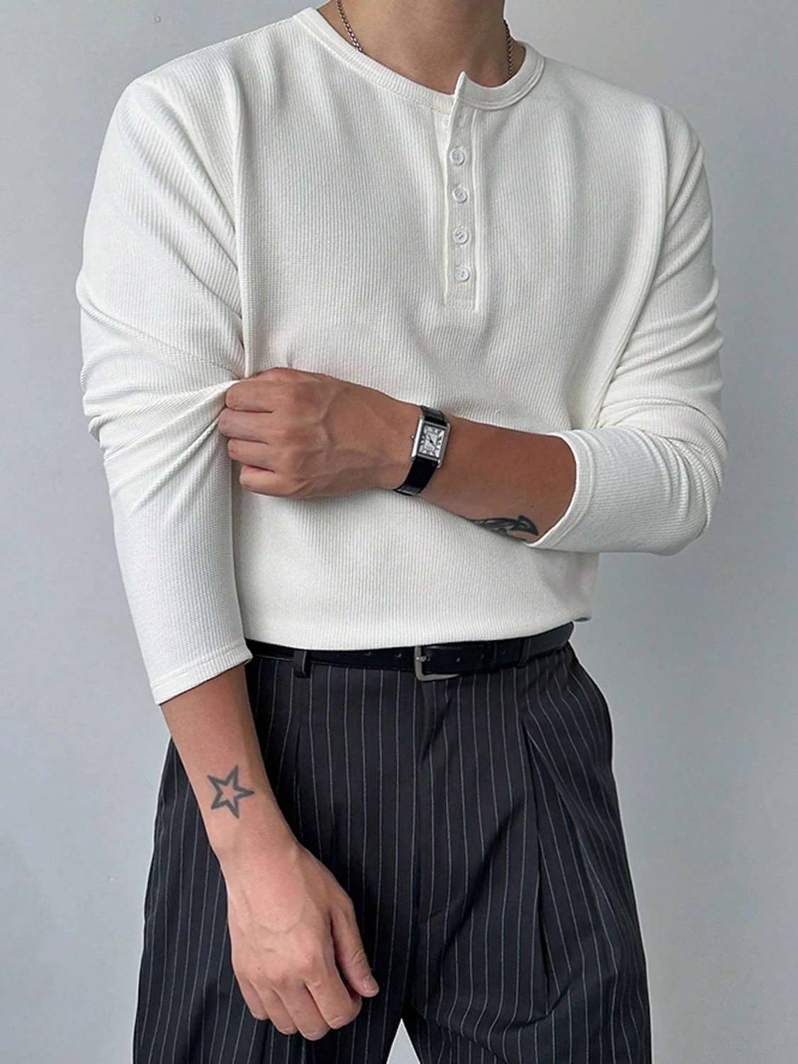 sti Solid Men Henley Neck White T-Shirt - Image 1