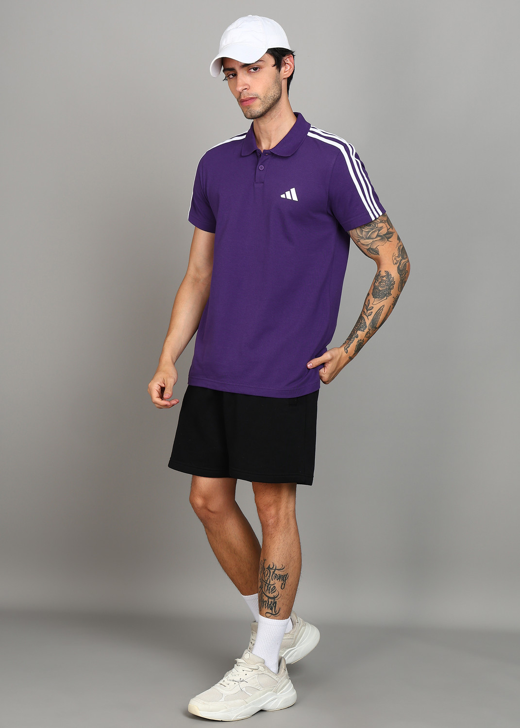 Image of ADIDAS Solid Men Polo Neck Purple T-Shirt