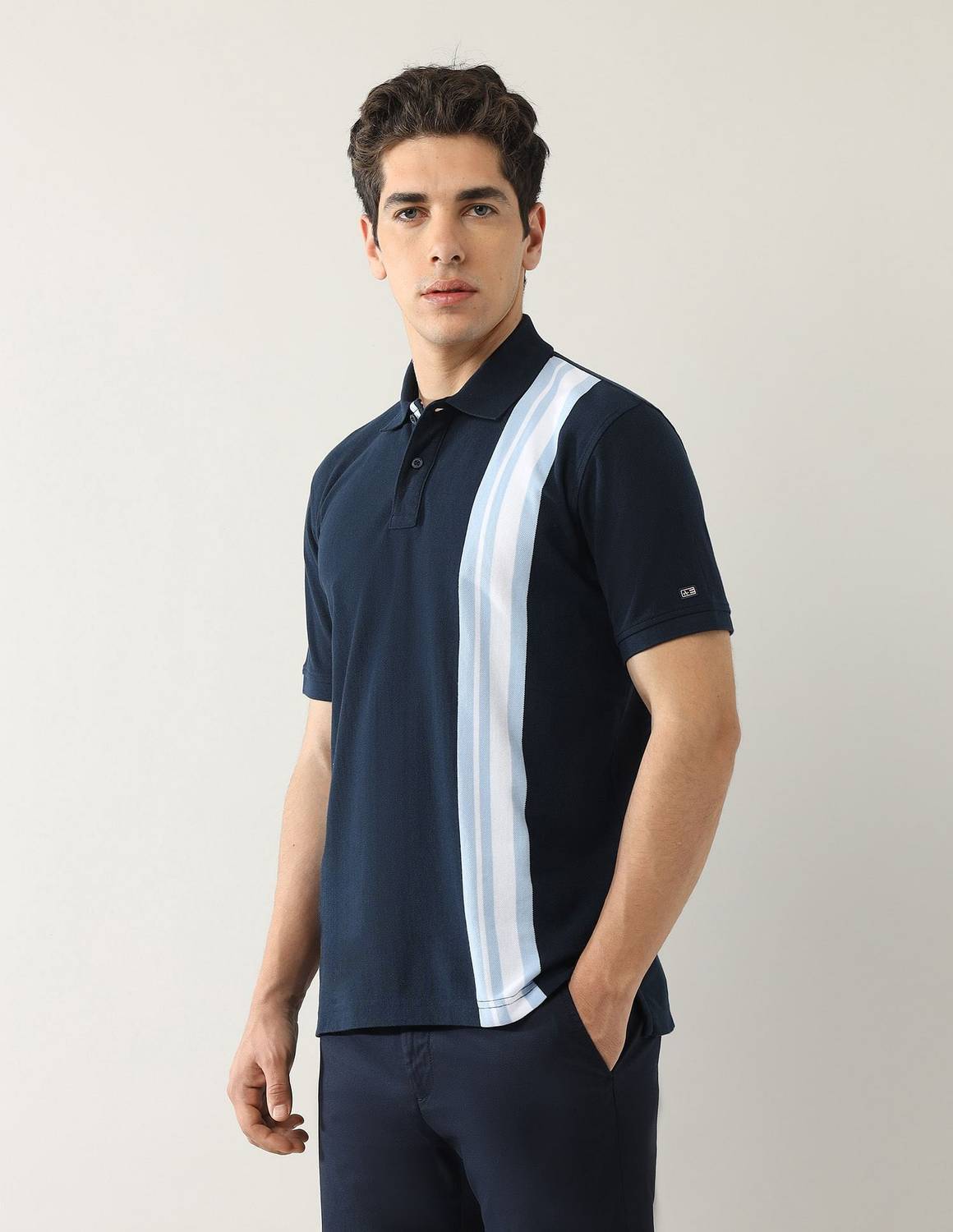 Arrow Sport Striped Blue Polo Neck T-Shirt - Image 3