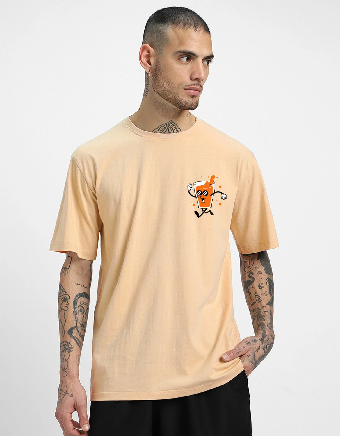 Image of Veirdo Printed Men Round Neck Beige T-Shirt
