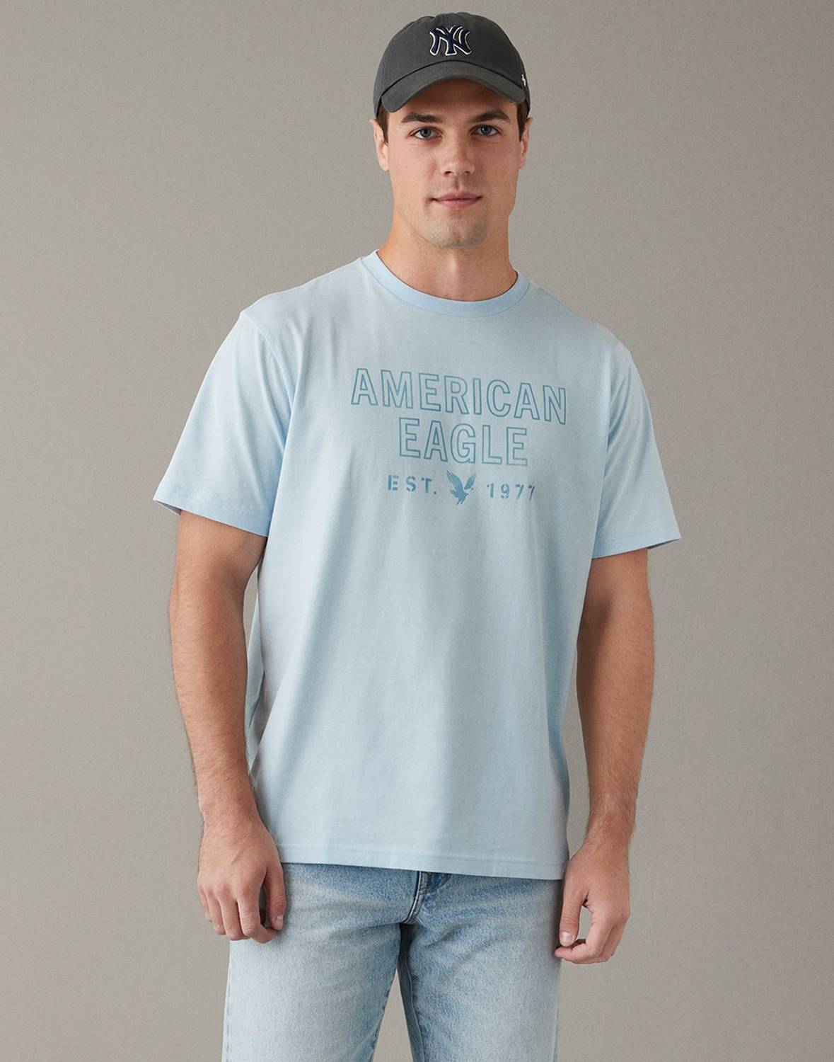 American Eagle Printed Men Round Neck Blue T-Shirt