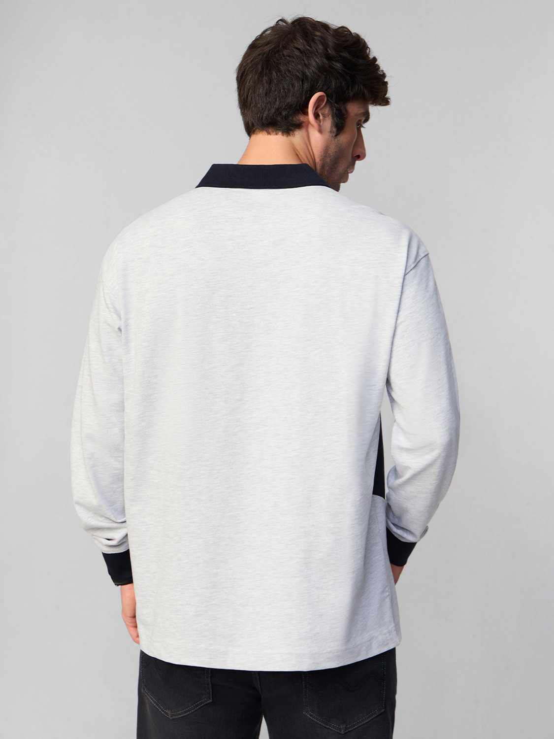Image of The Souled Store Embroidered Men Polo Neck Grey T-Shirt