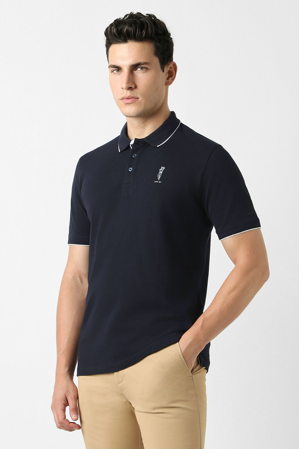 Image of PETER ENGLAND Printed Men Polo Neck Dark Blue T-Shirt