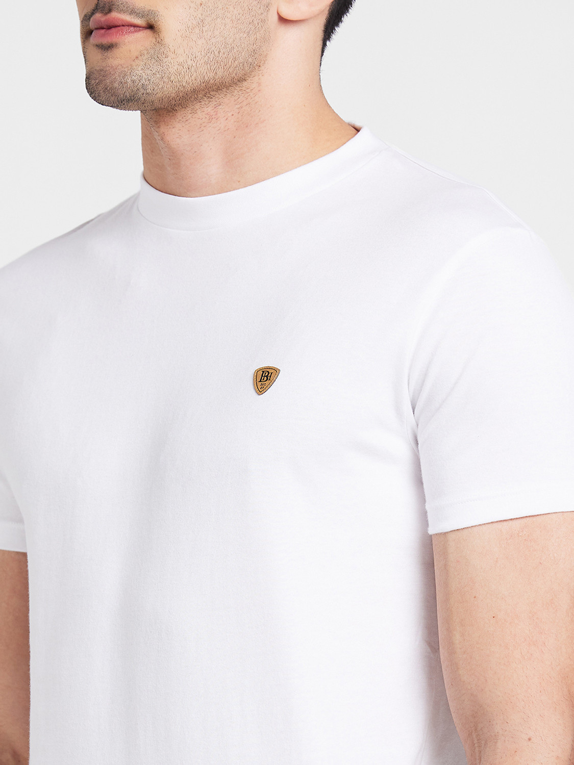 Image of BEING HUMAN Solid Men Round Neck White T-Shirt