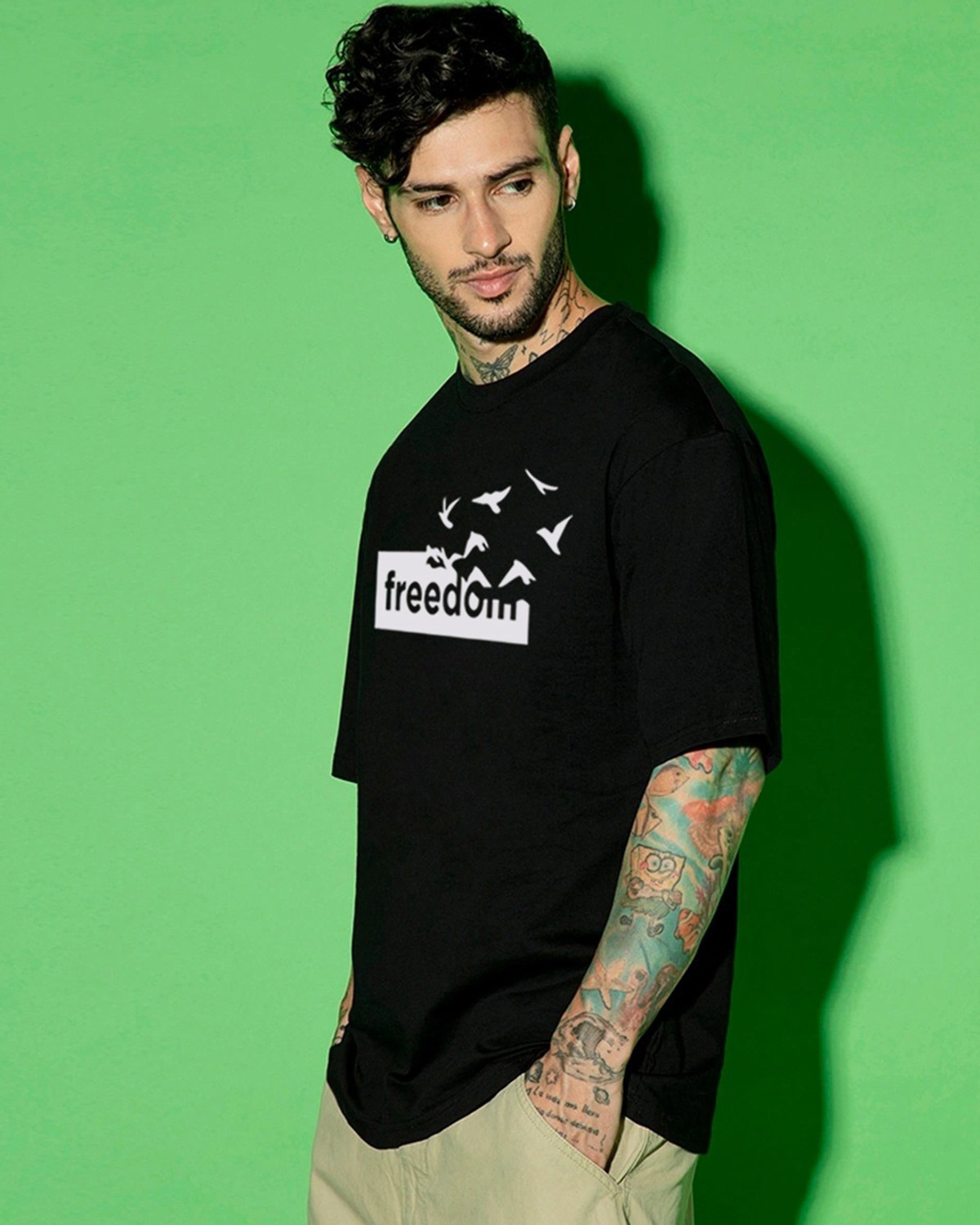 Image of BEWAKOOF Graphic Print Men Round Neck Black T-Shirt