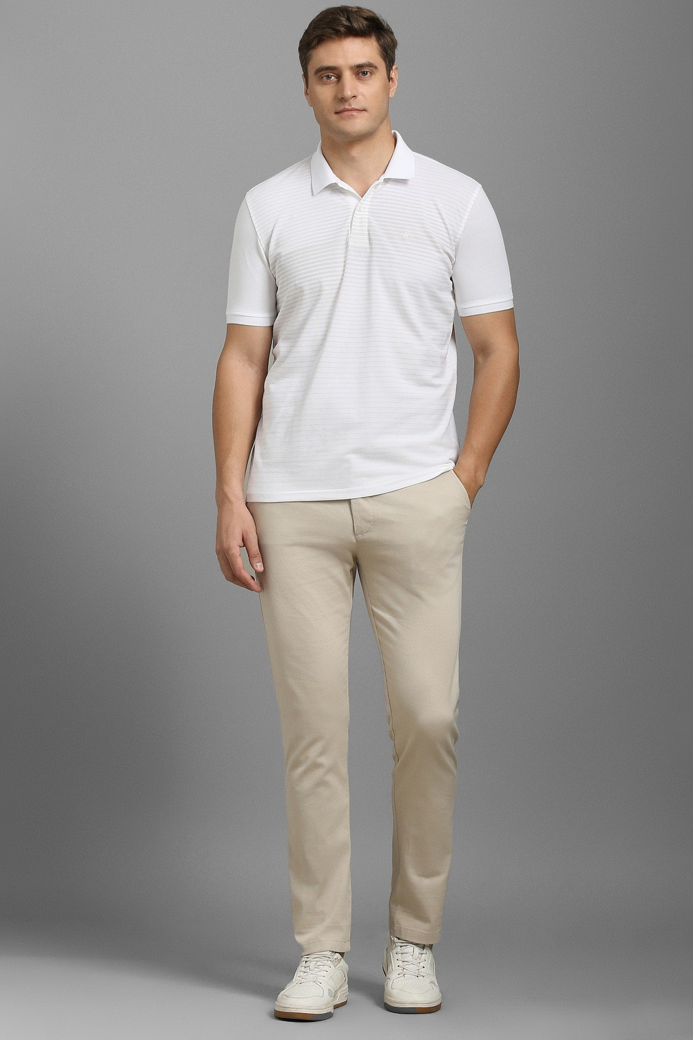 Image of LOUIS PHILIPPE Striped Men Polo Neck White T-Shirt