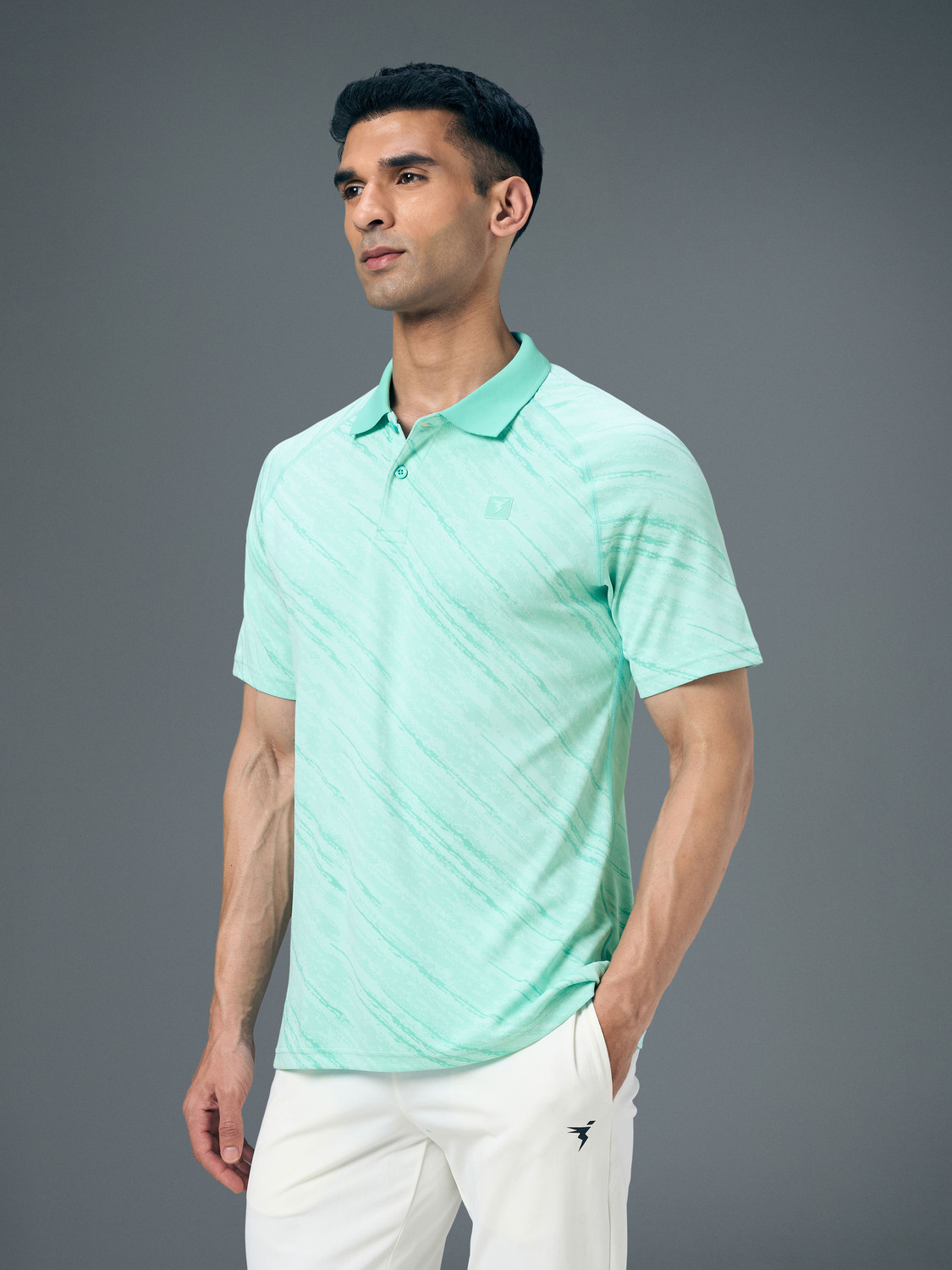 Image of TECHNOSPORT Printed Men Polo Neck Light Blue T-Shirt
