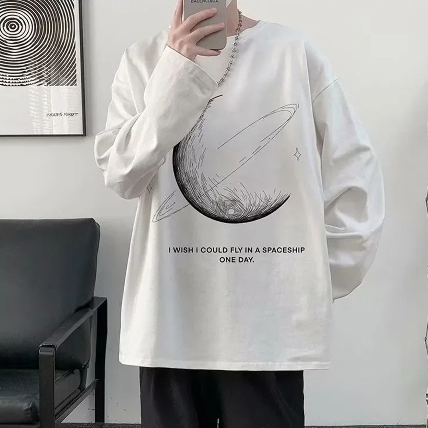 Image of SHABIB Graphic Print Men Round Neck White T-Shirt
